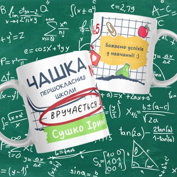 Чашка Першокласникам Чашка для першокласниці на 1 вересня 2024 з ім'ям та номером школи FG007 фото