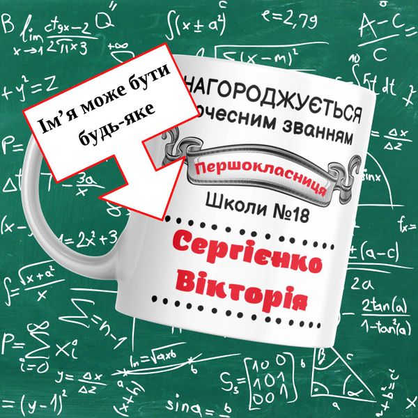 Чашка Першокласникам Чашка для першокласниці на 1 вересня 2024 з ім'ям та номером школи FG011 фото