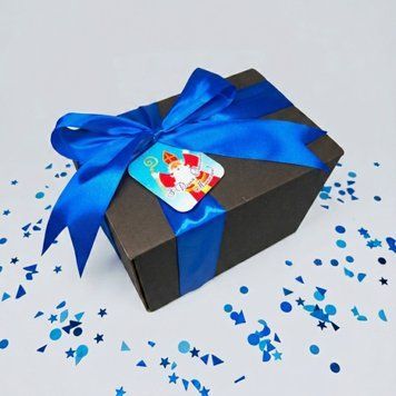 Кружка Для Пивных бокалов Черная подарочная коробка для пивного бокала с синей лентой и биркой "З Днем Святого Миколая!" 🎁🍺 K0071 фото