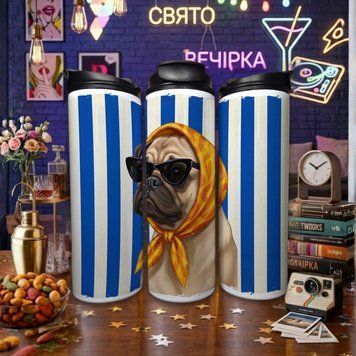 Чашка Тварини Термочашка для гарячих та холодних напоїв з мопсом TL0521 фото