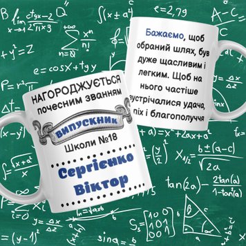 Чашка Випускникам Чашка випускника з ім'ям, номером школи та побажаннями. Чашка випускника 2024 VIP0004 фото