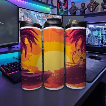 Кружка Разное Термокружка для горячих и холодных напитков с геймерским принтом и стилизованным пейзажем прибрежной зоны на закате TL0810 фото