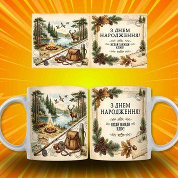 Чашка На день народження Чашка для рибалки з написом "З ДНЕМ НАРОДЖЕННЯ! НЕХАЙ ЗАВЖДИ КЛЮЄ!" AN07996 фото